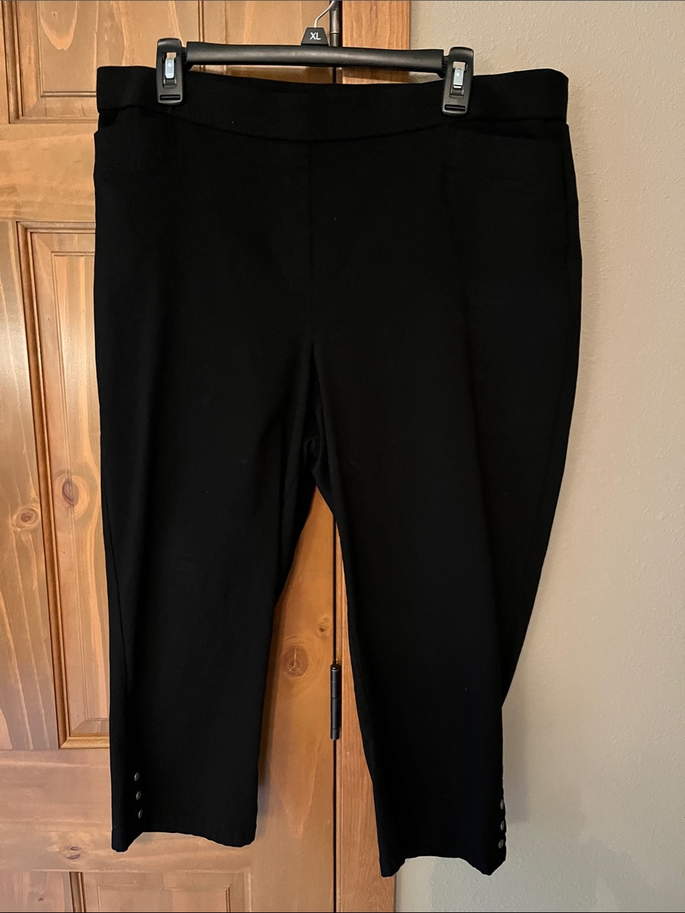 Studio Works Black Capri Pants with Hem Button Detail